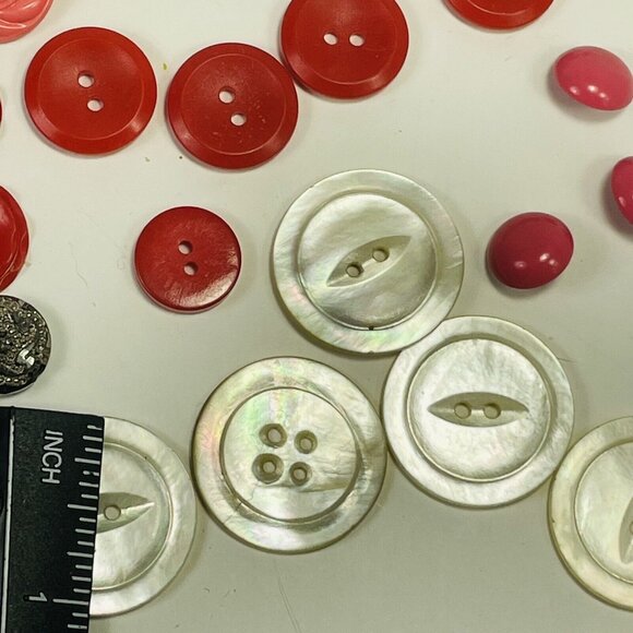 Button Pink Black Mother Pearl Plastic Metal Shell Random Lot Vintage For Crafts - Picture 5 of 15